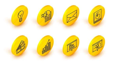 Set line Board with graph chart, resume, Pie infographic and coin, Stacks paper 스톡 일러스트