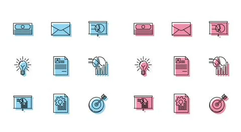 Set line Board with graph chart, Document, Stacks paper money cash, Target Stock Illustration