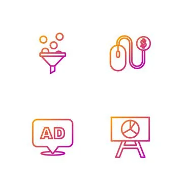 Set line Board with graph chart, Advertising, Lead management and . Gradient Stock Illustration