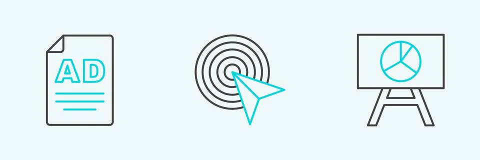 Set line Board with graph chart, Advertising and  icon. Vector Stock Illustration