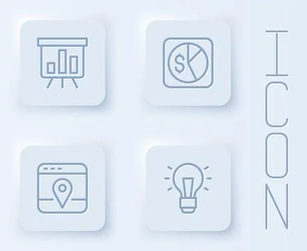Set line Board with graph chart, Market analysis, Infographic of city map and Illustrazione stock