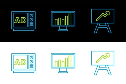 Set line Board with graph chart, Advertising and Monitor icon. Vector イラスト素材