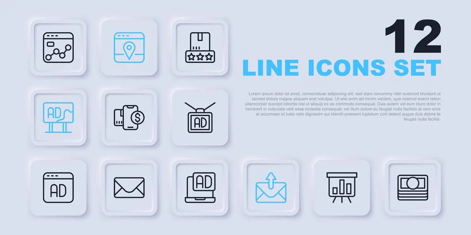 Set line Board with graph chart, Stacks paper money cash, Mobile dollar, Ma.. Illustrazione stock