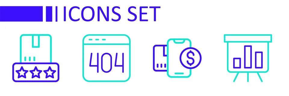 Set line Board with graph chart, Mobile dollar, Page 404 error and Consumer.. Stock Illustration
