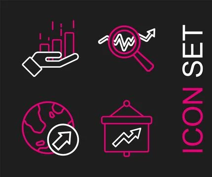 Set line Board with graph, Financial growth, Search data analysis and icon 스톡 일러스트