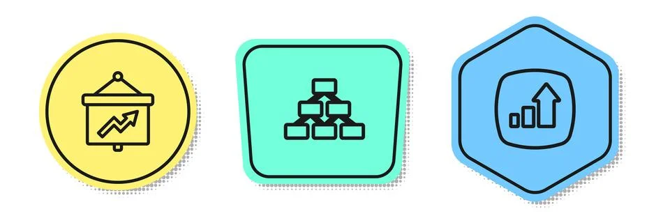 Set line Board with graph, Hierarchy organogram and Financial growth. Color.. Stock Illustration