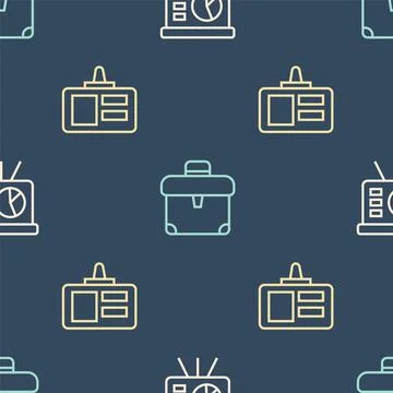 Set line Board with graph, Identification badge and Briefcase on seamless Stock Illustration