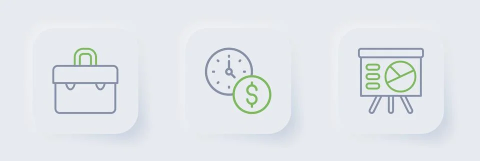 Set line Board with graph, Time is money and Briefcase icon. Vector Stock-Illustration
