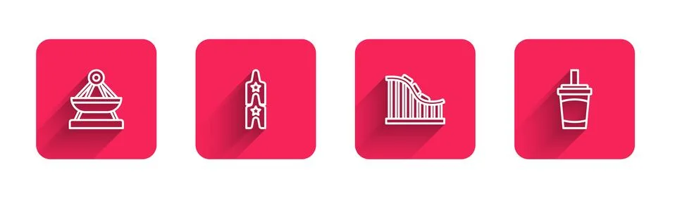 Set line Boat swing, Circus ticket, Roller coaster and Paper glass with water Stock Illustration