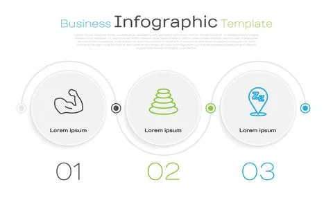 Set line Bodybuilder muscle, Stack hot stones and Sleepy. Business infographic Illustrazione stock