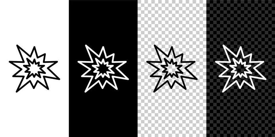 Set line Bomb explosion with shrapnel and fireball icon isolated on black and 스톡 일러스트
