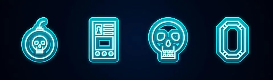 Set line Bomb ready to explode, Create account screen, Skull and Poker table Stock Illustration