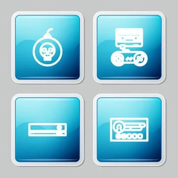 Set line Bomb ready to explode, Game console with joystick, Video game and Illustrazione stock