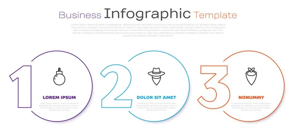 Set line Bomb ready to explode, Cowboy and bandana. Business infographic Stock Illustration