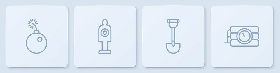 Set line Bomb ready to explode, Sapper shovel, Human target sport for shooting 스톡 일러스트