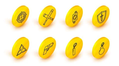 Set line Bomb ready to explode, Dynamite bomb stick clock, Pistol or gun Stockillustratie