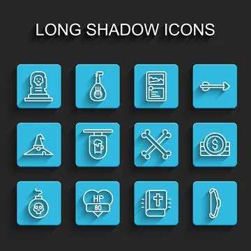 Set line Bomb ready to explode, Video game bar, Grave with tombstone, Holy bible 스톡 일러스트