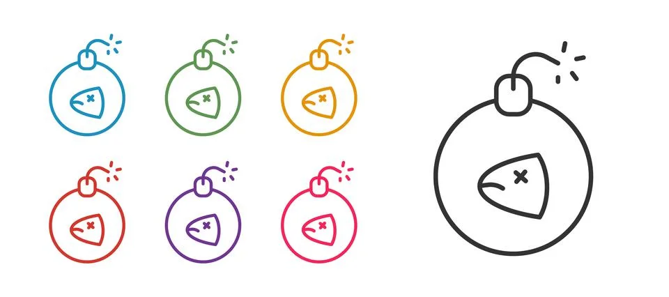 Set line Bomb ready to explode icon isolated on white background. Set icons Stock Illustration