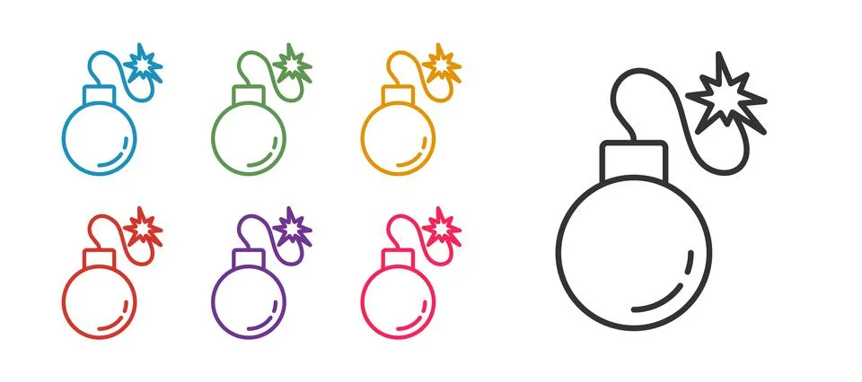 Set line Bomb ready to explode icon isolated on white background. Set icons Illustrazione stock