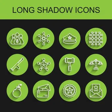 Set line Bomb ready to explode, Envelope, Money bag, Police badge, The arrest 스톡 일러스트