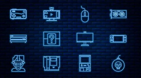 Set line Bomb ready to explode, Portable video game console, Computer mouse Stock Illustration