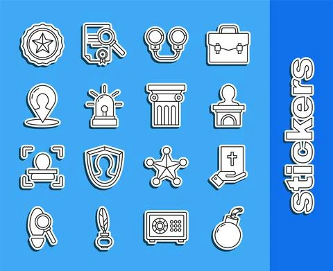 Set line Bomb ready to explode, Oath on the Holy Bible, Stage stand or debate Illustrazione stock