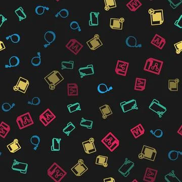 Set line Bomb ready to explode, Share folder, file and on seamless pattern Illustrazione stock