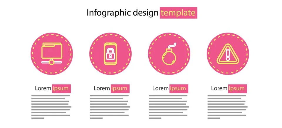 Set line Bomb ready to explode, Exclamation mark in triangle, Mobile with closed Illustrazione stock