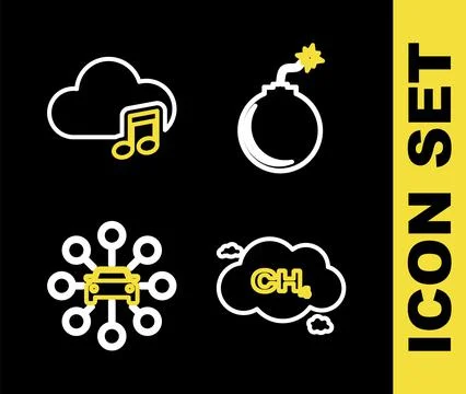 Set line Bomb ready to explode, Methane emissions reduction, Car sharing and 스톡 일러스트