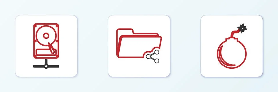 Set line Bomb ready to explode, Hard disk drive on sharing network and Share 스톡 일러스트