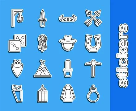 Set line Bomb ready to explode, Pickaxe, Horseshoe, Kayak canoe and paddle イラスト素材