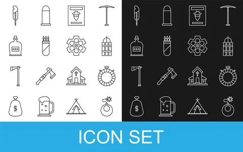 Set line Bomb ready to explode, Canteen water bottle, Detonate dynamite bomb Stock Illustration