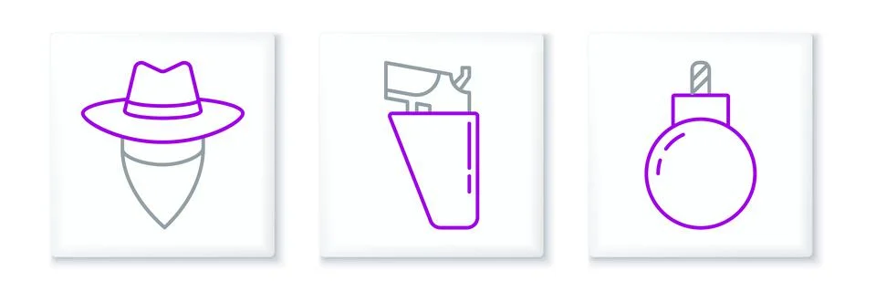 Set line Bomb ready to explode, Cowboy and Revolver gun in holster icon. Vector Stock Illustration