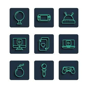 Set line Bomb ready to explode, Joystick for arcade machine, Gamepad, Needle bed Stockillustratie