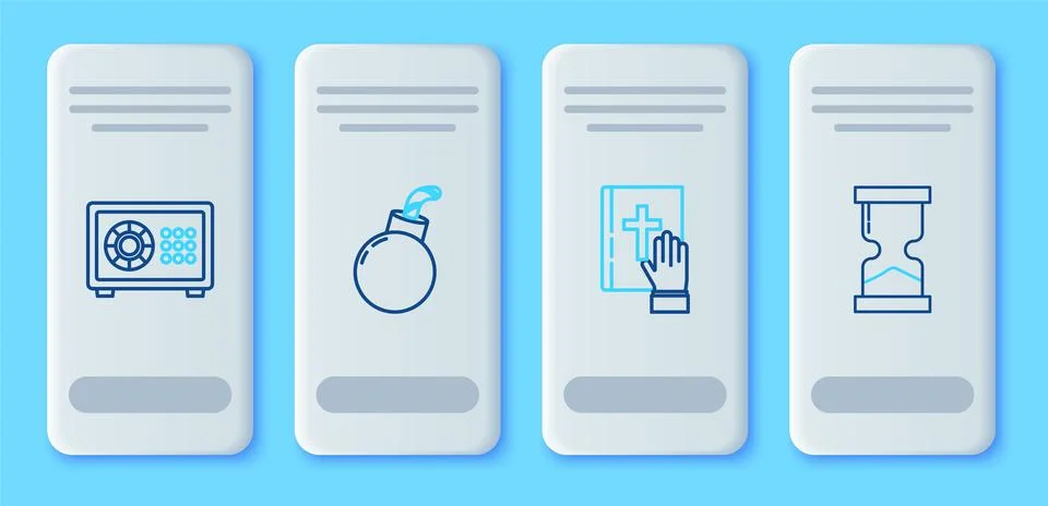 Set line Bomb ready to explode, Oath on the Holy Bible, Safe and Old hourglas 스톡 일러스트