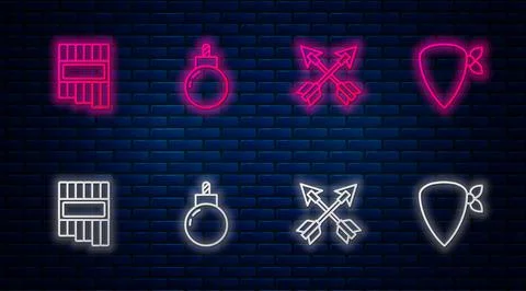 Set line Bomb ready to explode, Crossed arrows, Pan flute and Cowboy bandana Stock Illustration