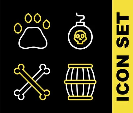 Set line Bomb ready to explode, Gun powder barrel, Crossed human bones and Be イラスト素材