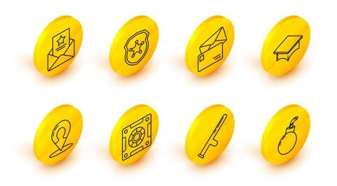 Set line Bomb ready to explode, Police rubber baton, Safe, Map marker with 스톡 일러스트