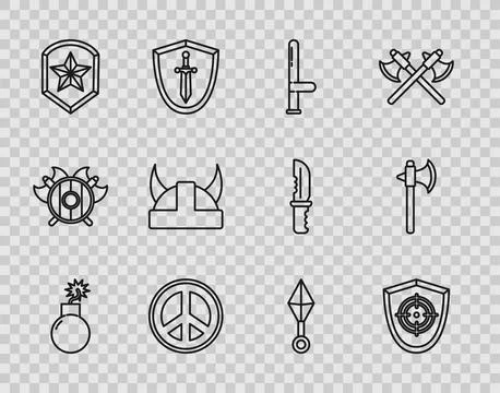 Set line Bomb ready to explode, Target sport, Police rubber baton, Peace, badge 스톡 일러스트