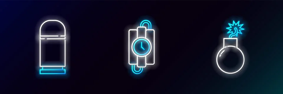 Set line Bomb ready to explode, Cartridges and dynamite stick and timer clock Stockillustratie