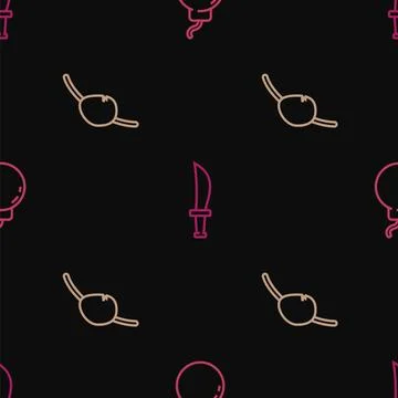 Set line Bomb ready to explode, Pirate eye patch and sword on seamless pattern Illustrazione stock