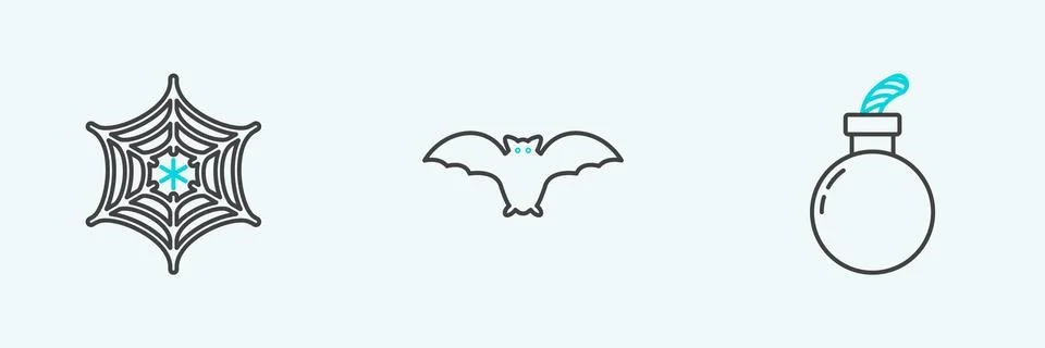 Set line Bomb ready to explode, Spider web and Flying bat icon. Vector 스톡 일러스트