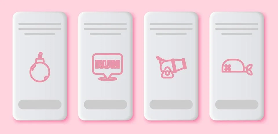 Set line Bomb ready to explode, Alcohol drink Rum, Cannon and Pirate bandana for 스톡 일러스트