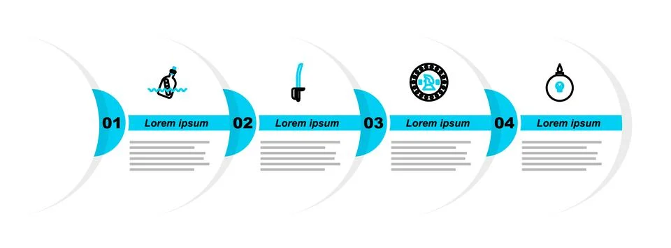 Set line Bomb ready to explode, Pirate coin, sword and Bottle with message water Illustrazione stock