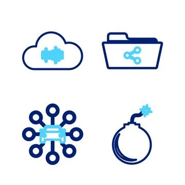 Set line Bomb ready to explode, Car sharing, Share folder and Music streaming 스톡 일러스트