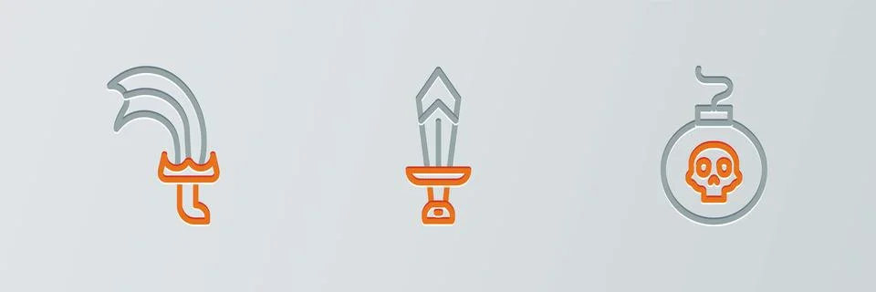 Set line Bomb ready to explode, Sword for game and icon. Vector Stock Illustration