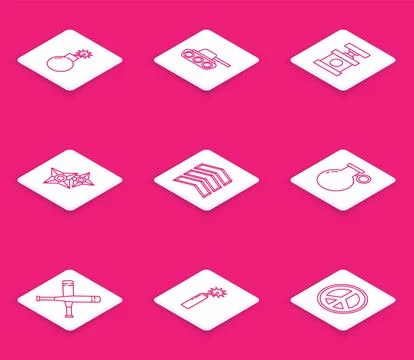 Set line Bomb ready to explode, Military tank, Handle detonator for dynamit.. Stock Illustration