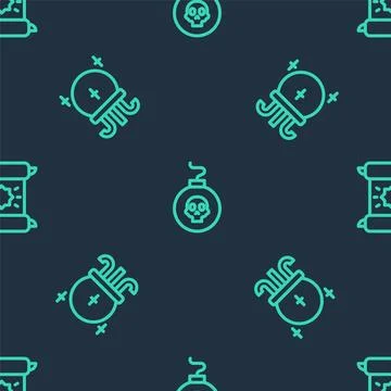 Set line Bomb ready to explode, Magic ball and Decree, parchment, scroll on.. Stock Illustration