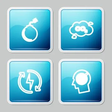 Set line Bomb ready to explode, CO2 emissions in cloud, Recharging and Head h Stock Illustration