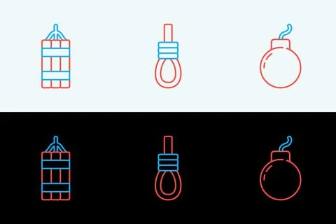 Set line Bomb ready to explode, Dynamite bomb and Gallows rope loop hanging.. Stock Illustration